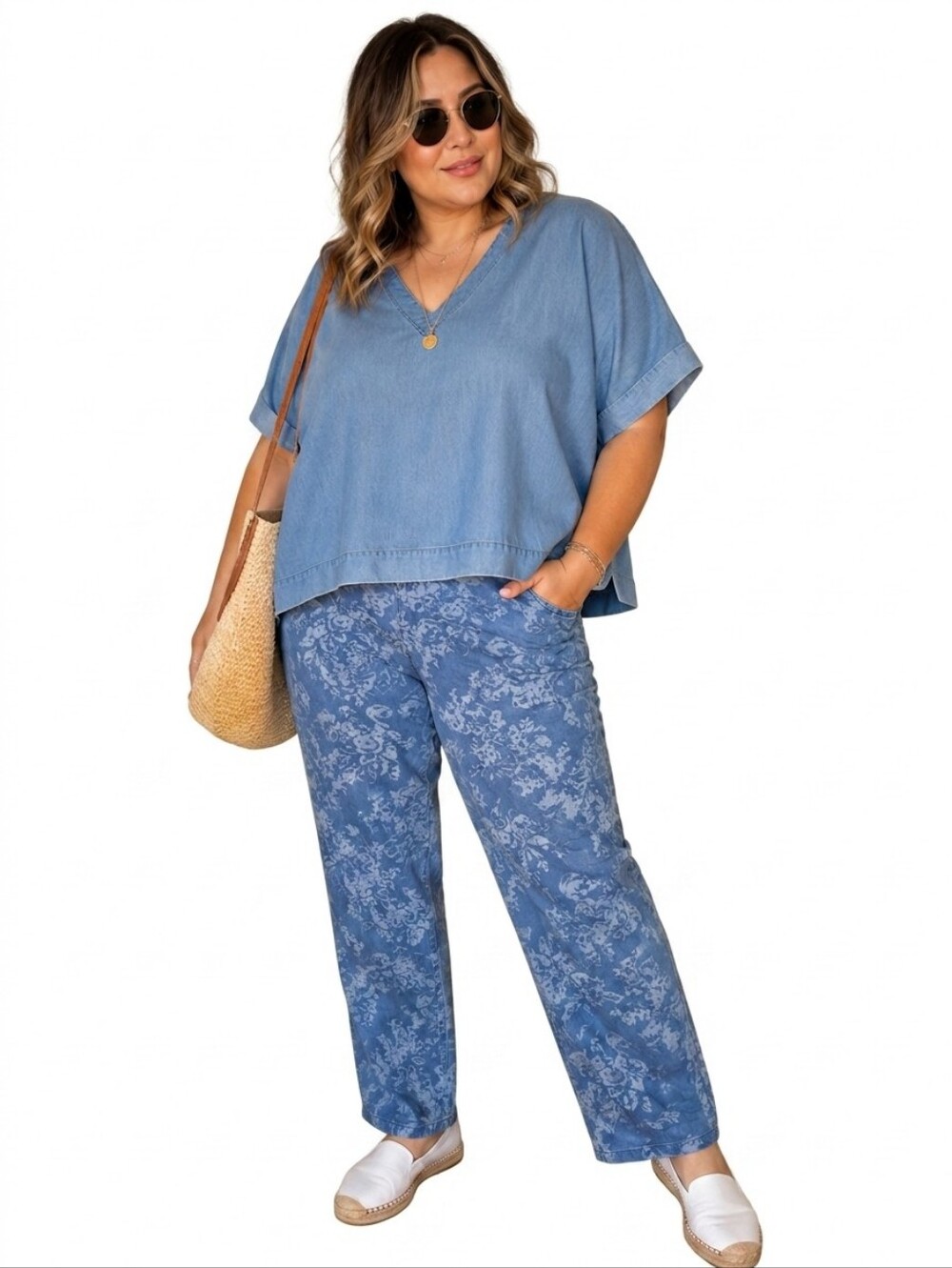 Denim & Co Blue Floral Pull-On Stretch Jeans Plus Size 2X Comfycore